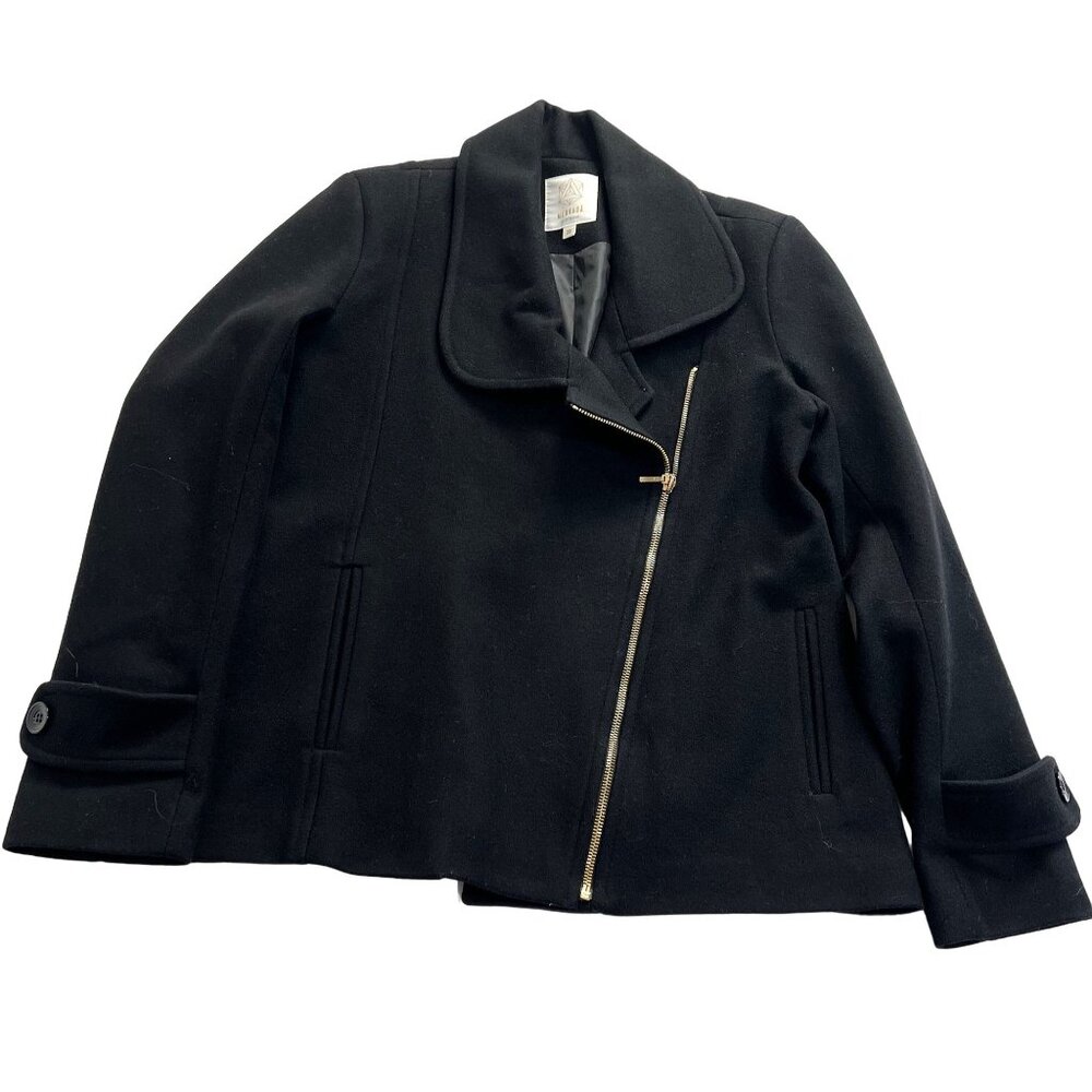 Merkaba By Di Nuovo Asymmetrical Zip Wool Jacket In Black